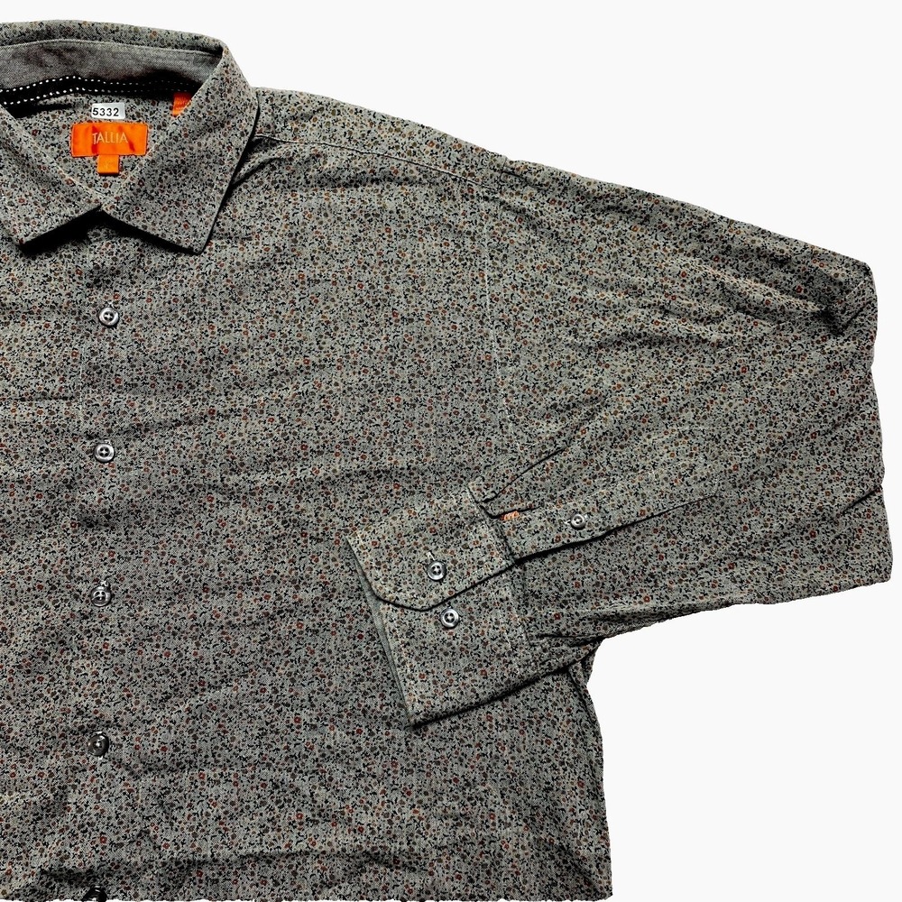 Tallia Shirt Mens Large Gray Long Sleeve All Over Print Floral Leaf Button Up